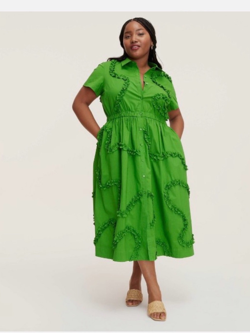 kate spade target  Vibrant Green Ruffle-Trim Midi Shirt Dress
